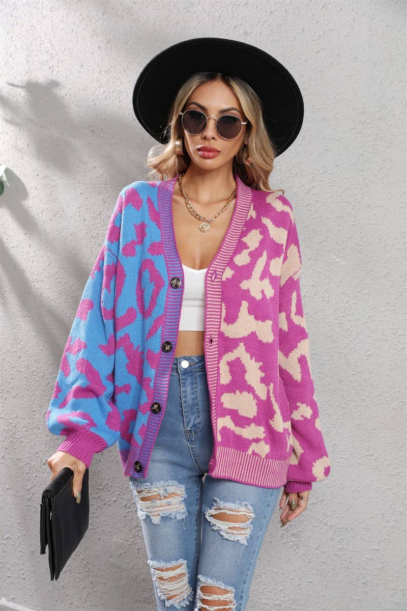 CWOCAL0928_LEOPARD PRINT BUTTON-DOWN KNITTED CARDIGAN