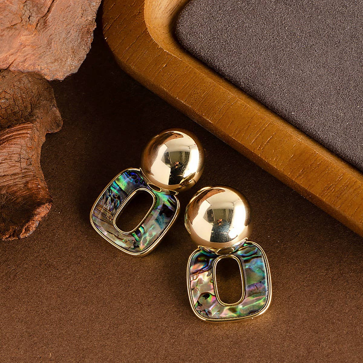 COLORFUL ABALONE PENDANT SILVER NEEDLE EARRINGS