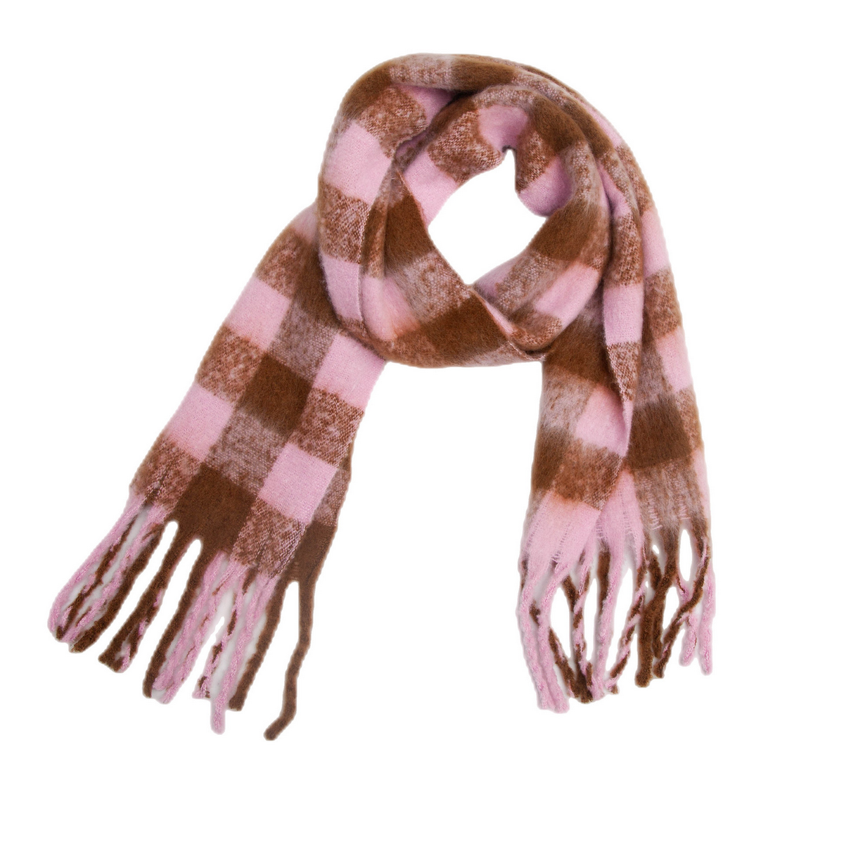 PLAID PATTERN FRINGE TRIM WINTER SCARF_CWASC2691