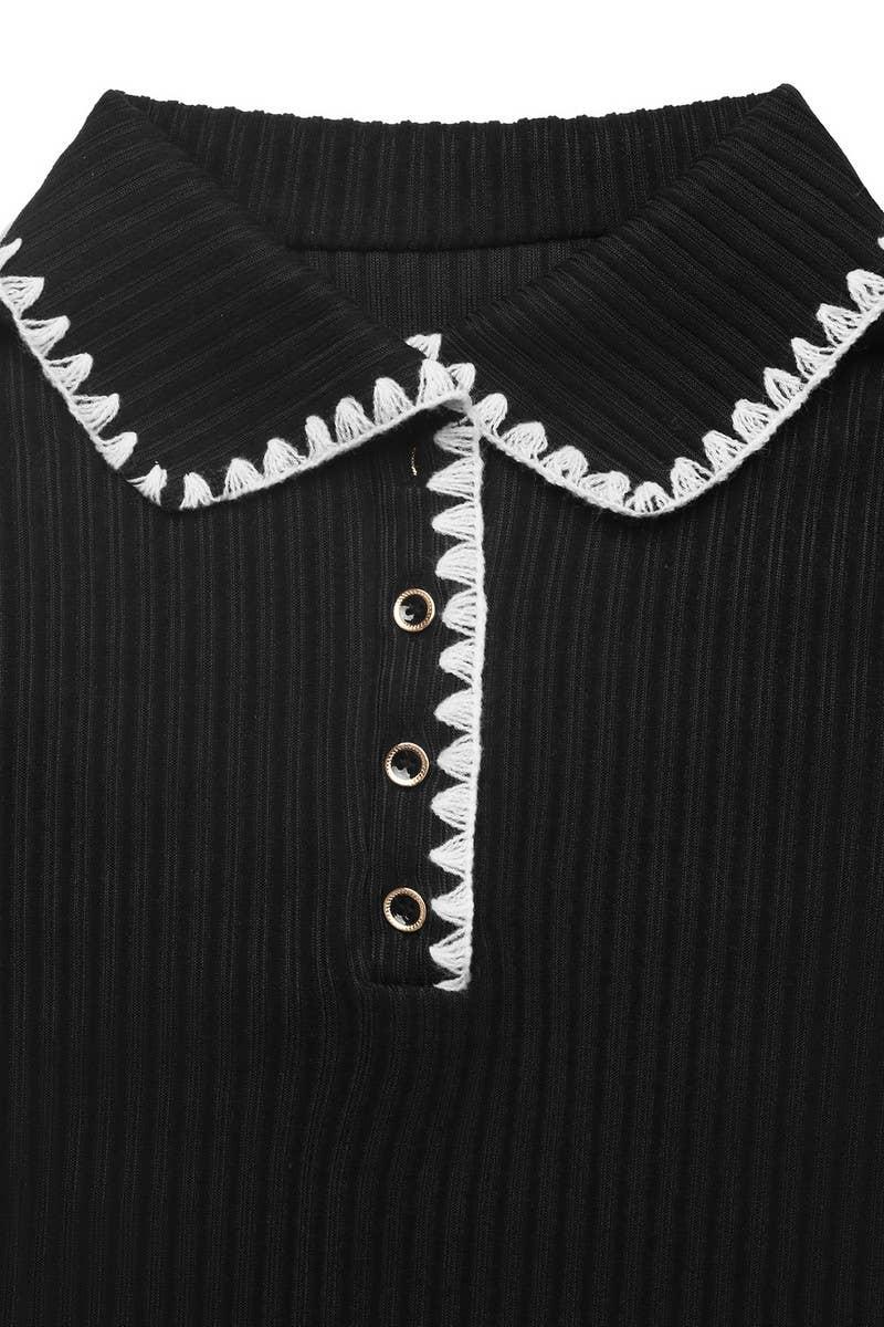 CWDSD10597_CONTRAST-EDGED KNITTED SLIM-WAIST A-LINE DRESS