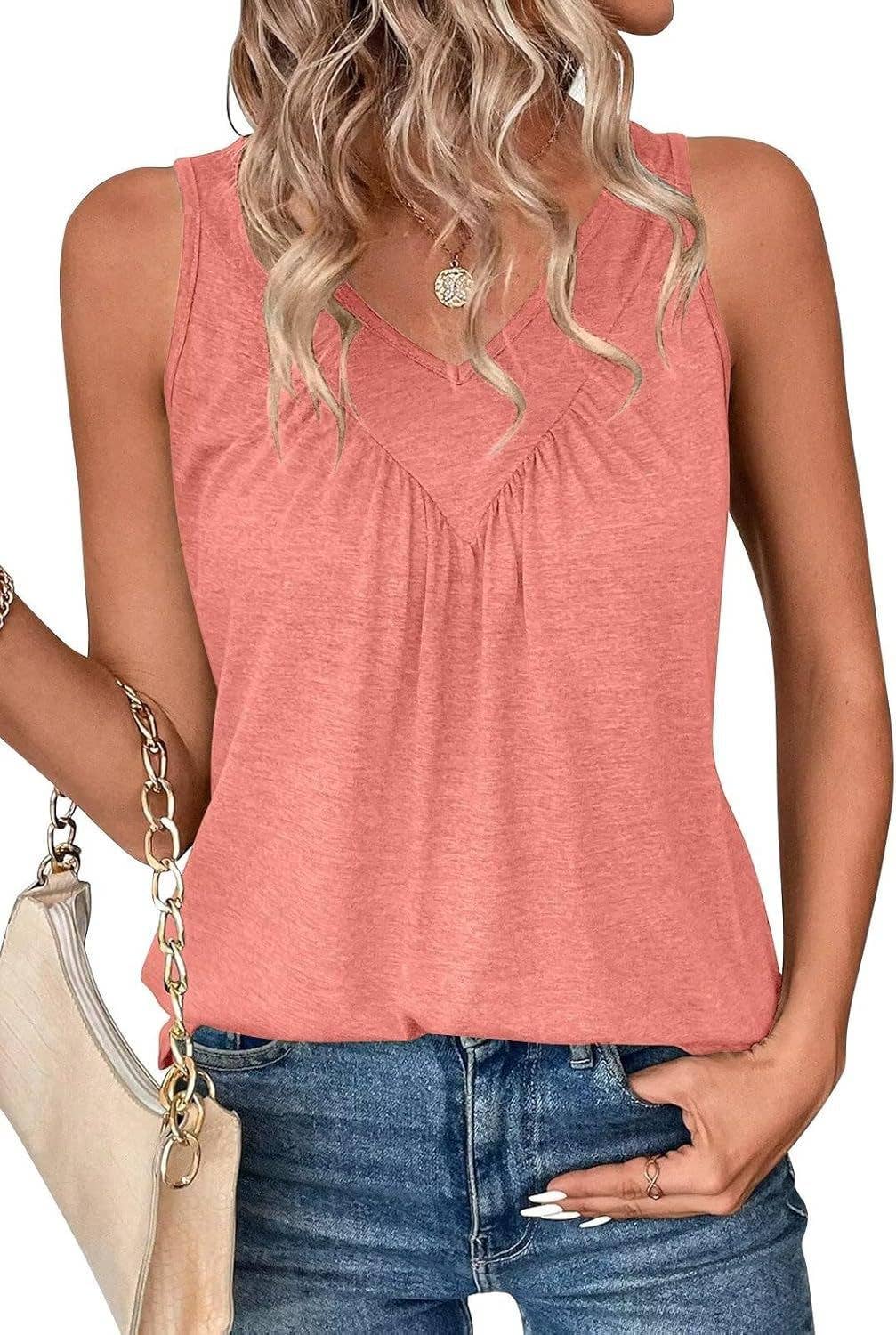 Solid color V-neck sleeveless casual loose vest