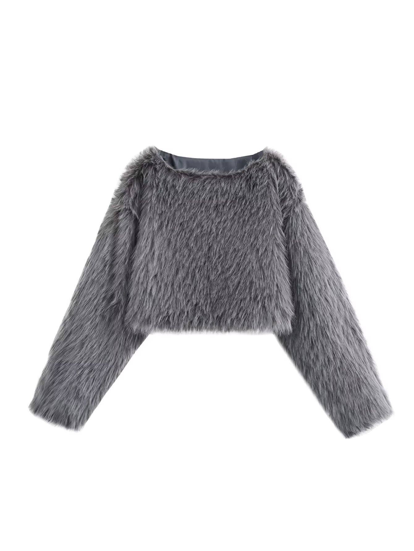 STYLISH ALL-IN-ONE FAUX FUR EFFECT CROPPED TOP