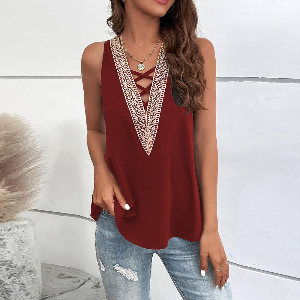 SEXY CUT-OUT V-NECK SLEEVELESS CASUAL VEST
