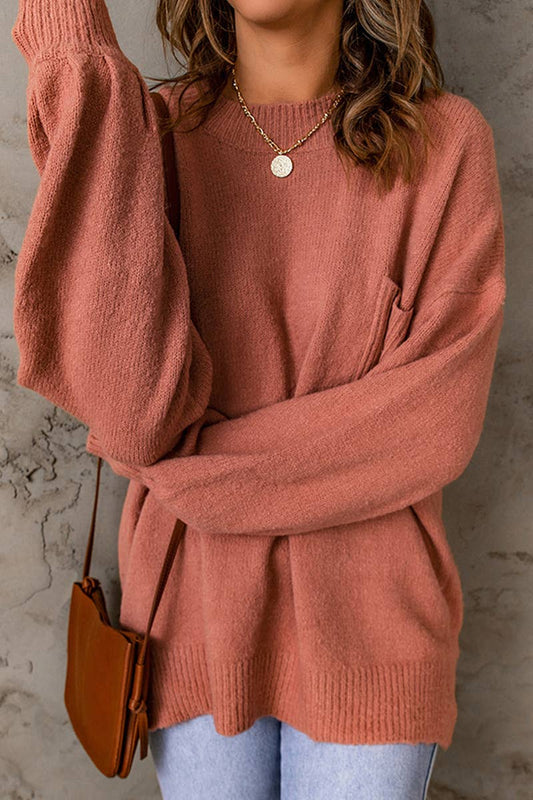 ROUND NECK LONG SLEEVE LOOSE SOLID COLOR SWEATER