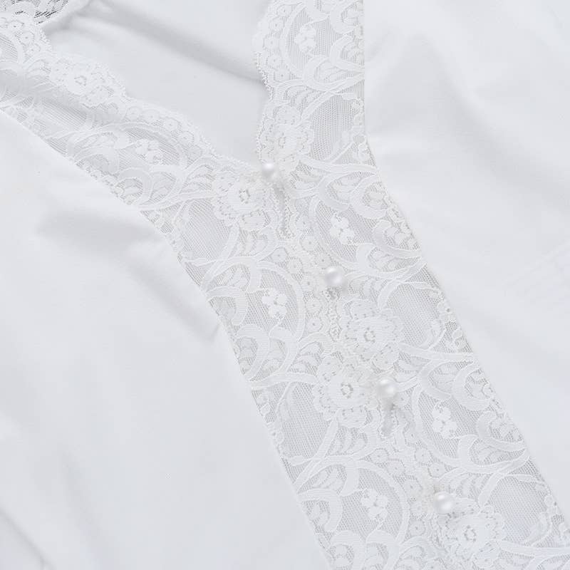 Fashionable Casual V-Neck Lace Trim Button-Up Top