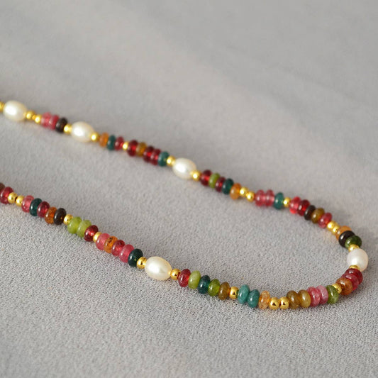 VINTAGE COLORED FRESHWATER PEARL BEADED NECKLACE