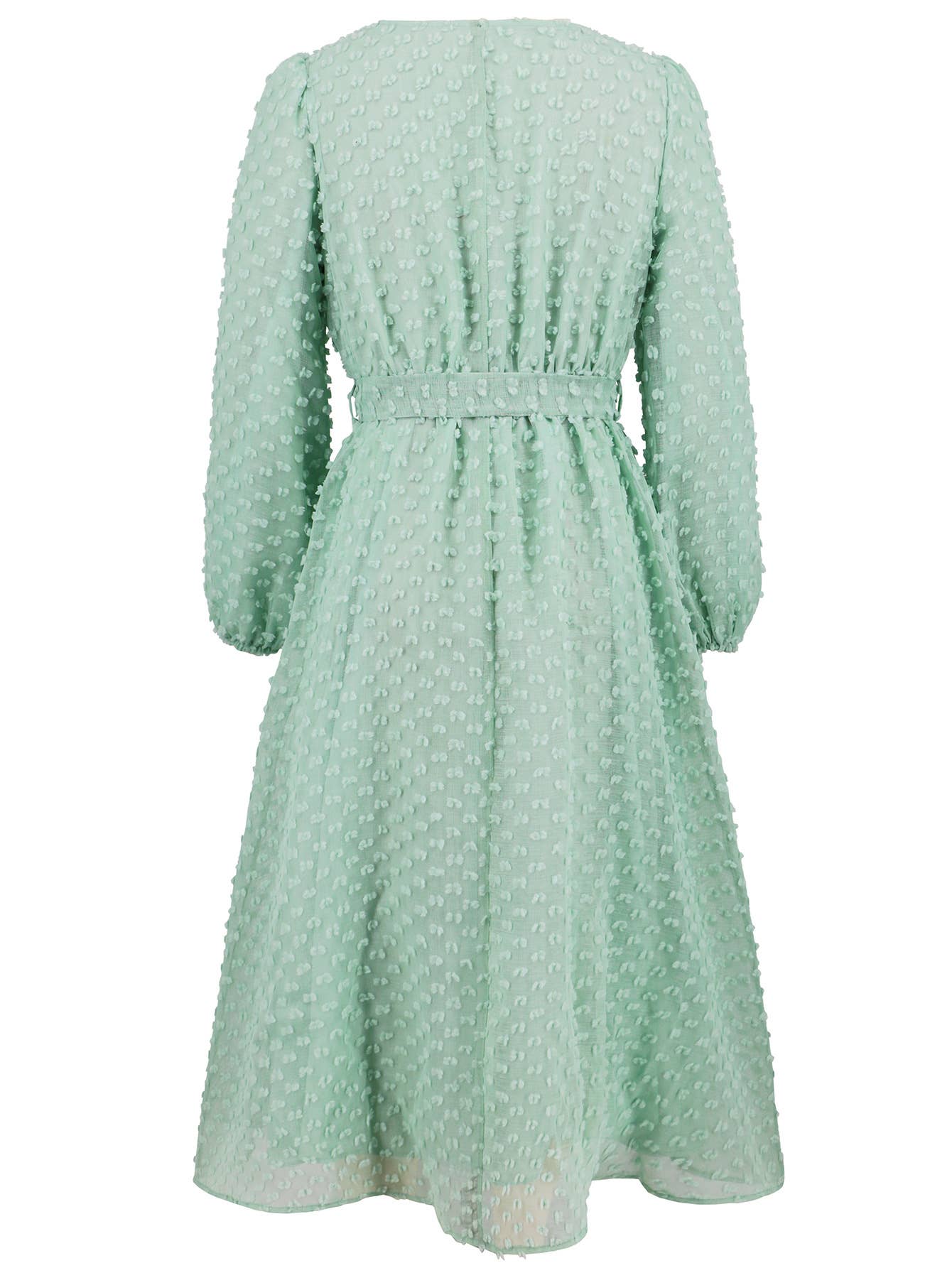 Jacquard Long Sleeve Dress with Waist Detail