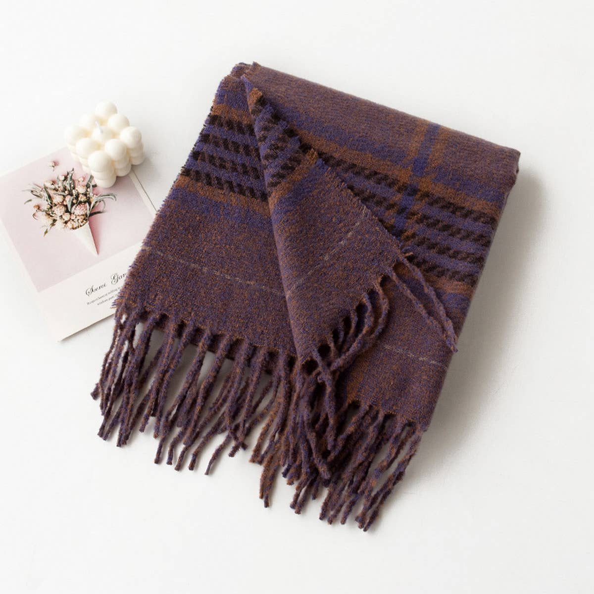Plaid Tassel Scarf ??Soft Warm Faux Cashmere Wrap_CWASC0997