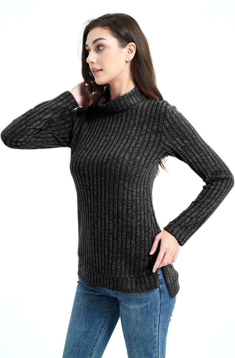 STYLISH TURTLENECK SOLID COLOR PIT STRIPE SWEATER
