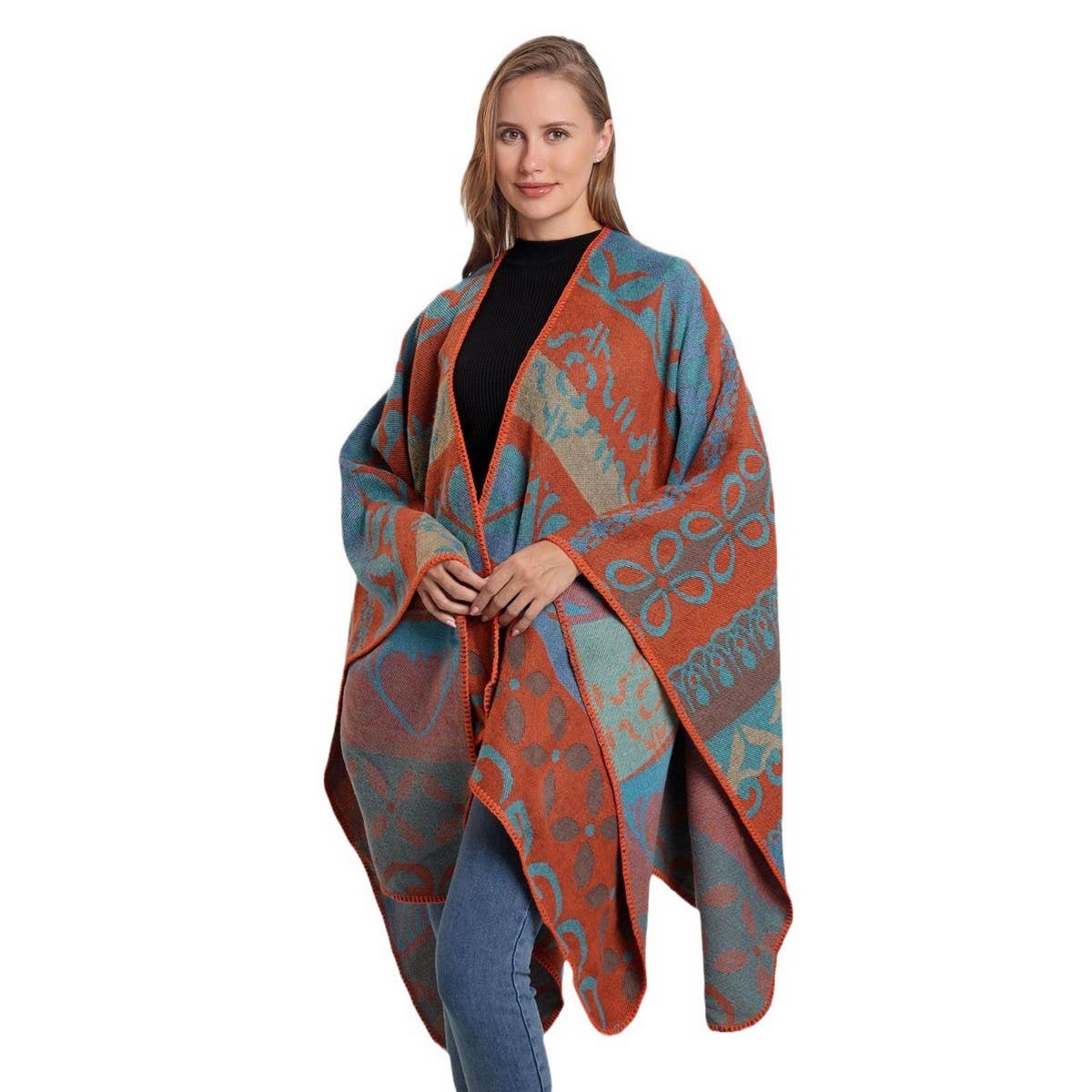 SHAWL SCARF KNITTED JACQUARD SLIT CAPE