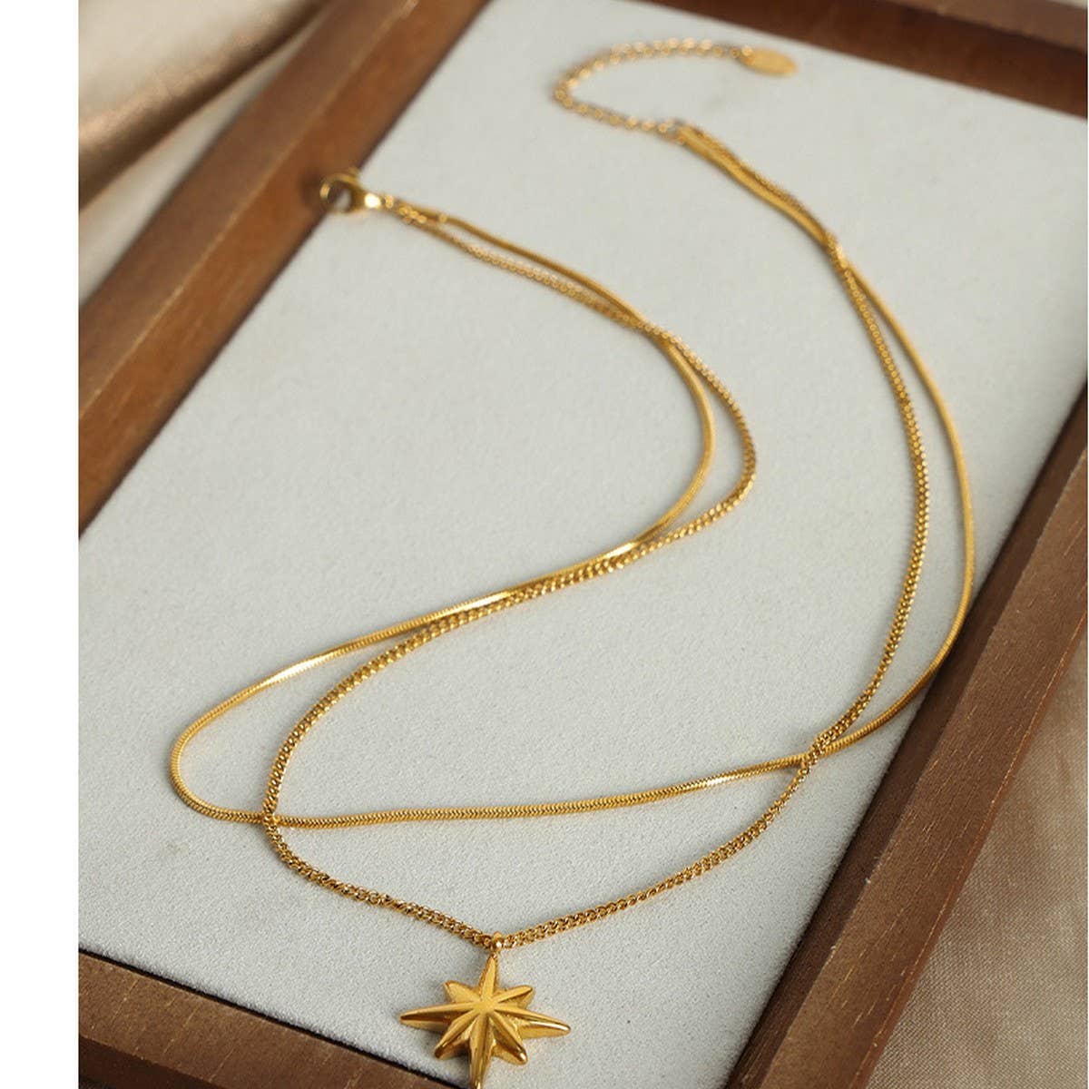 EIGHT POINTED STAR PENDANT DOUBLE LAYERED NECKLACE