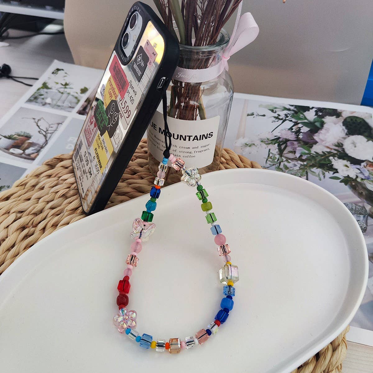 CWMM8730_BUTTERFLY COLOR BEADED PHONE STRAP