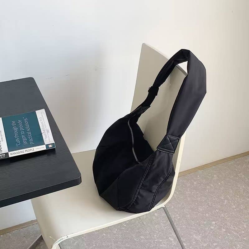 Pleated wide shoulder strap canvas bag