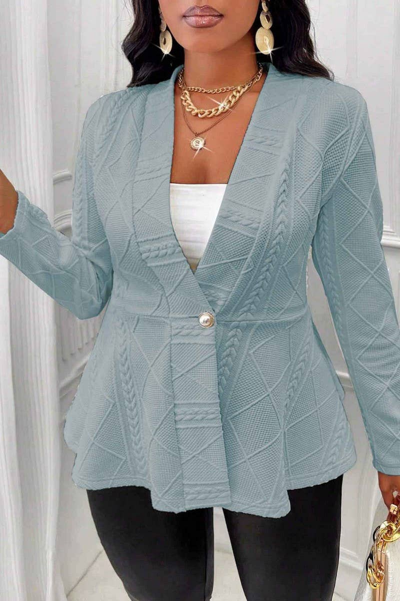 CWOBL0175_JACQUARD TEXTURE SINGLE BUTTON LONG SLEEVE BLAZER