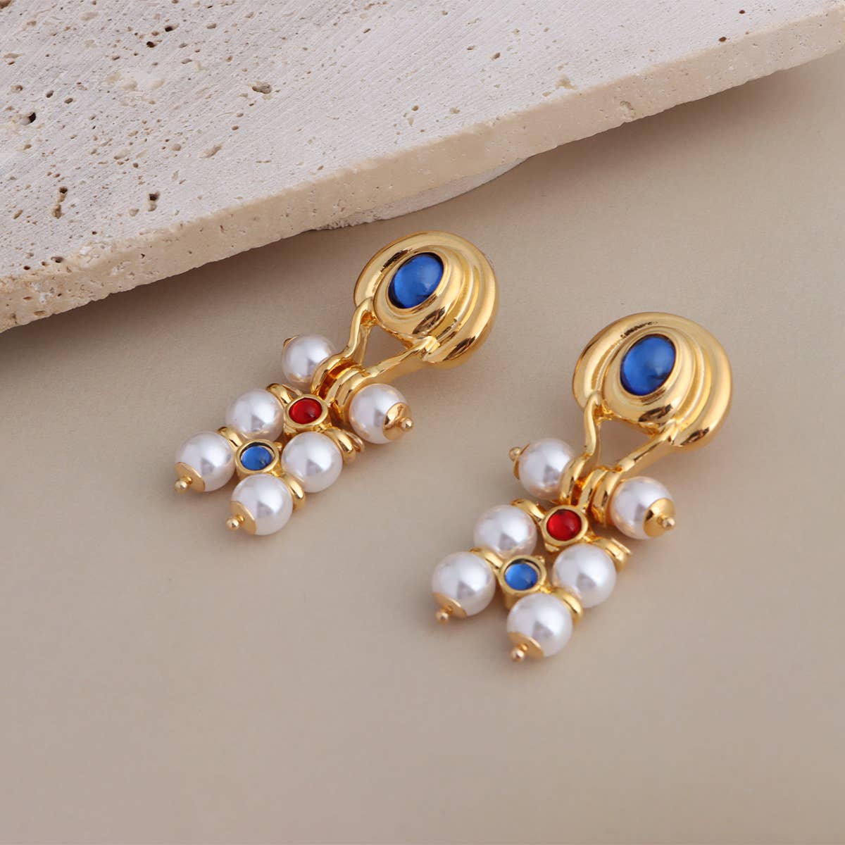 Mid-style pearl tassels silver needle earrings