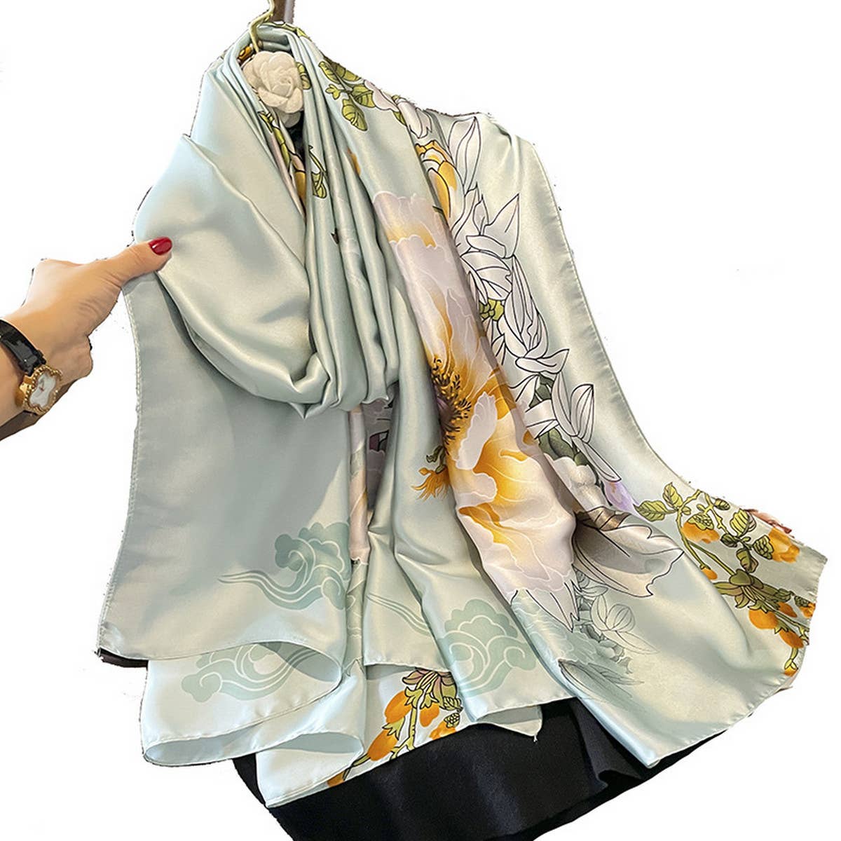 Elegant Printed Long Silk Scarf - Fashionable Wrap