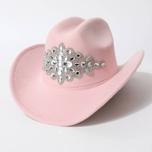Luxury Rhinestone Felt Western Cowboy Fedora Hat_CWAH3626