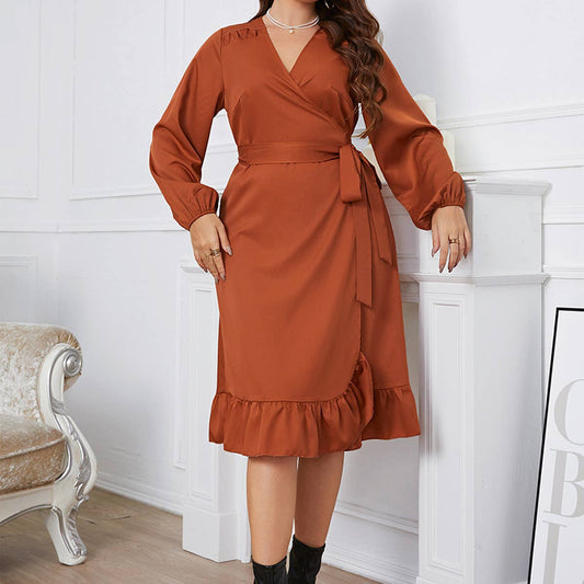 Long Sleeve Wrap Dress for Plus Size Women