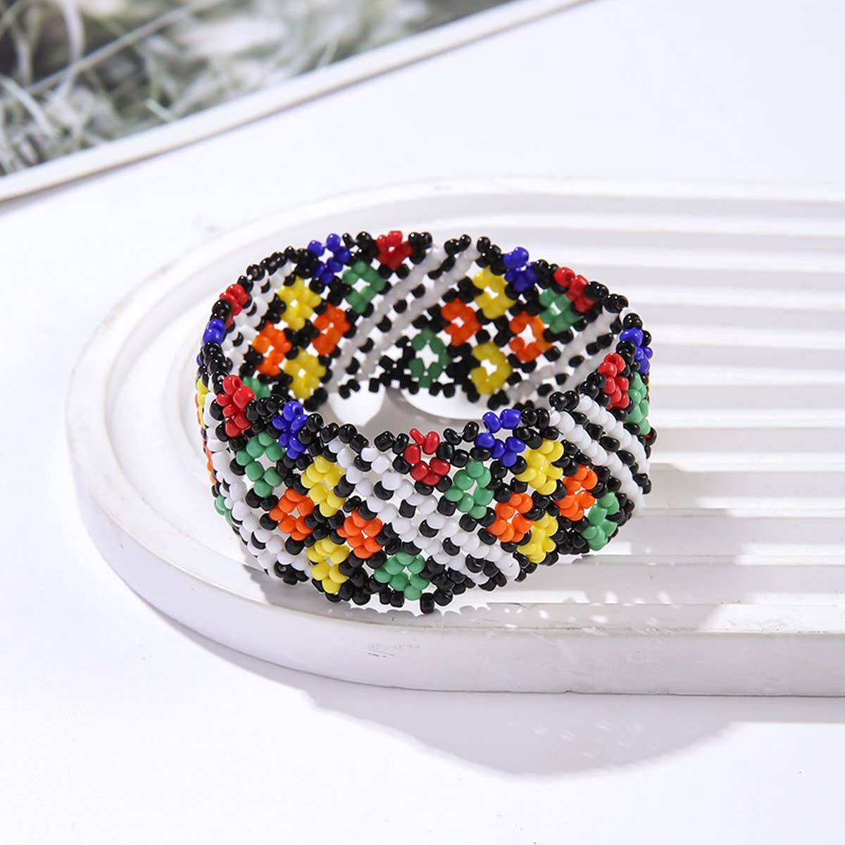 ETHNIC RICE BEAD WOVEN COLORFUL WIDE BRACELET