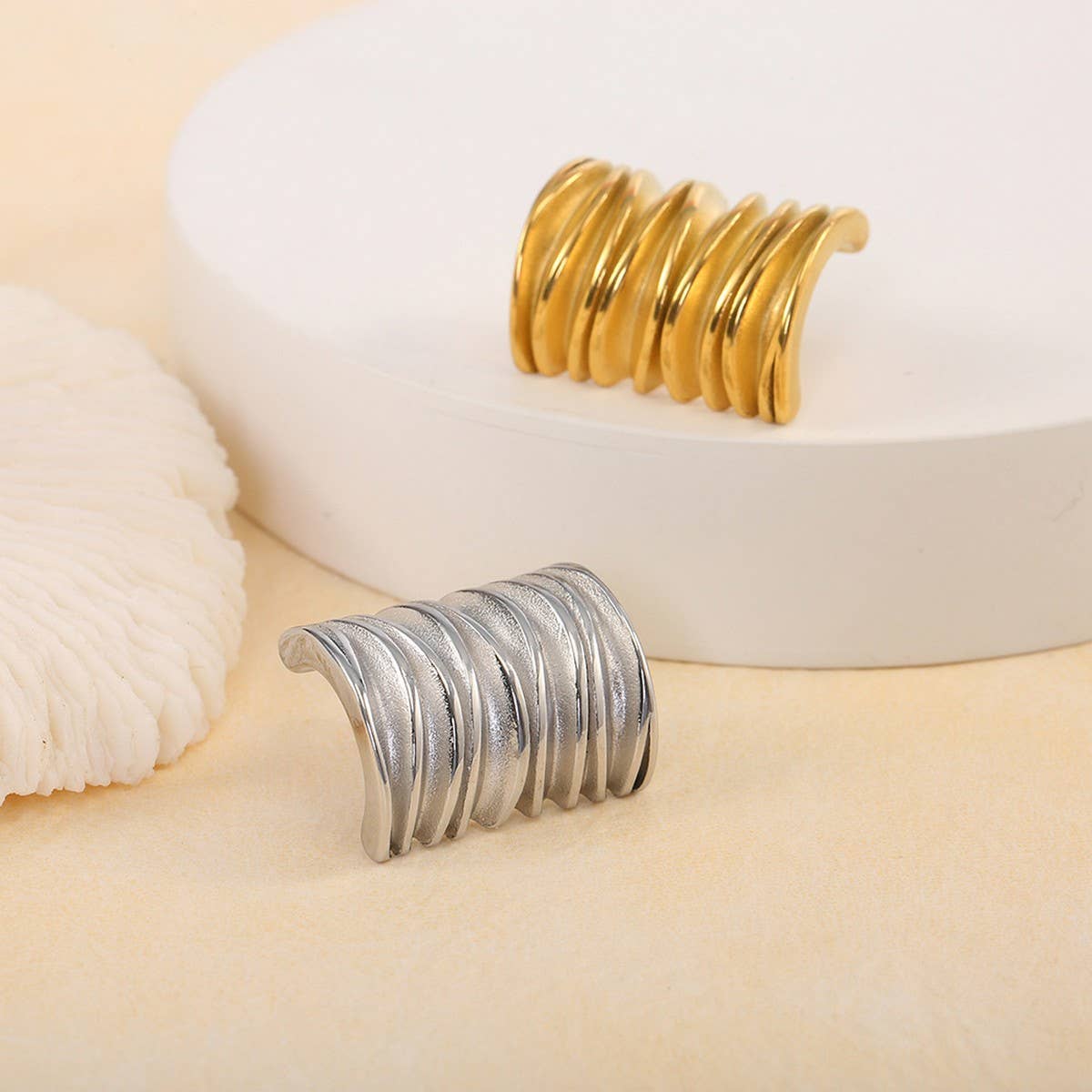 Minimalist 18K Steel Square Wave Stud Earrings