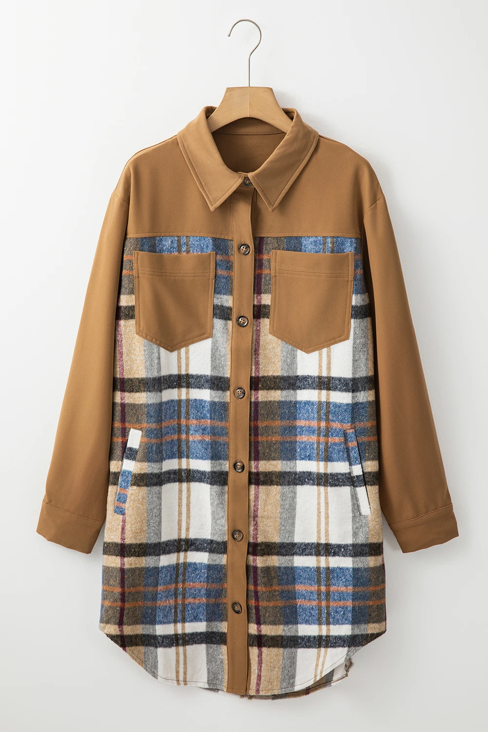 SINGLE BREASTED PLAID LOOSE POCKET SHIRT DRESS