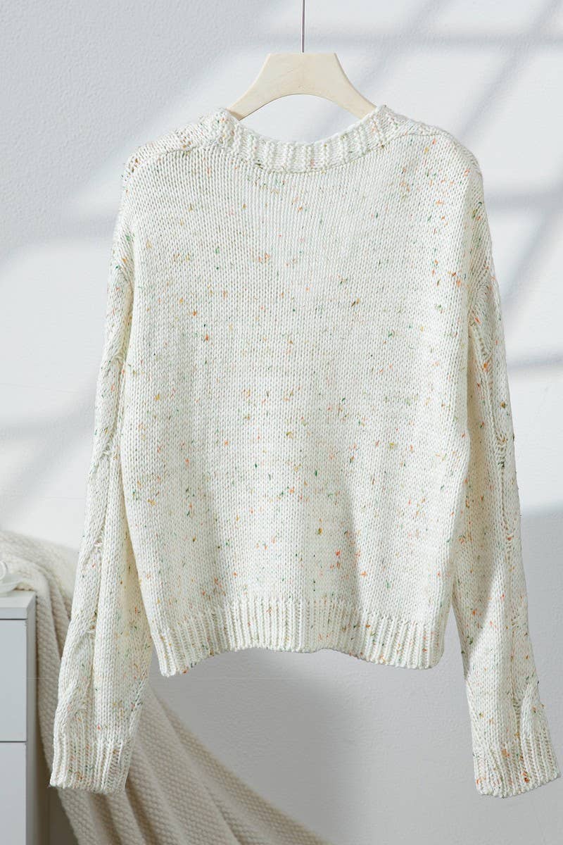 CWOCAL2294_VINTAGE SPECKLED KNIT BUTTON UP CARDIGAN