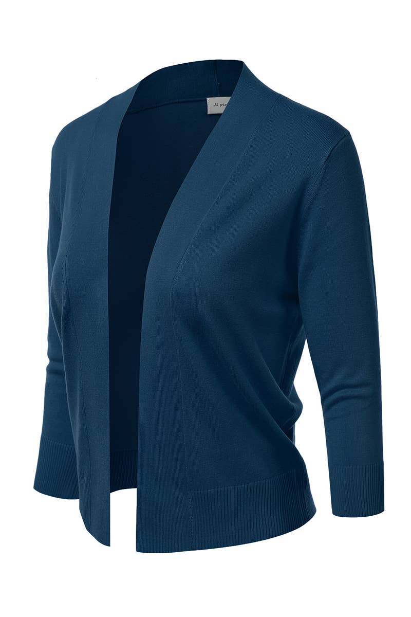 AWOCAS074_Basic 3/4 Sleeve Open Front Cropped Cardigan