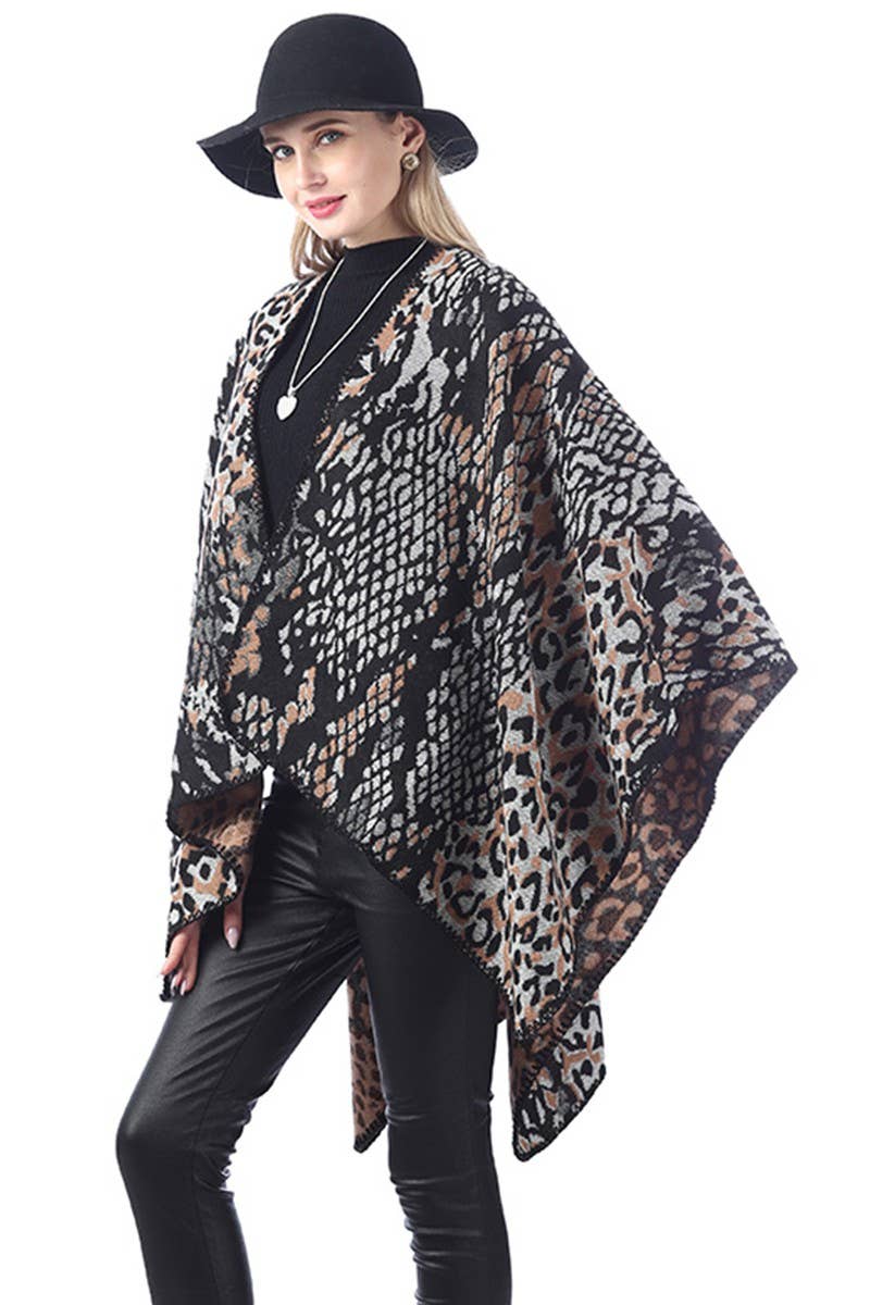 LEOPARD PRINTING SHAWL WRAP CAPE PONCHOS