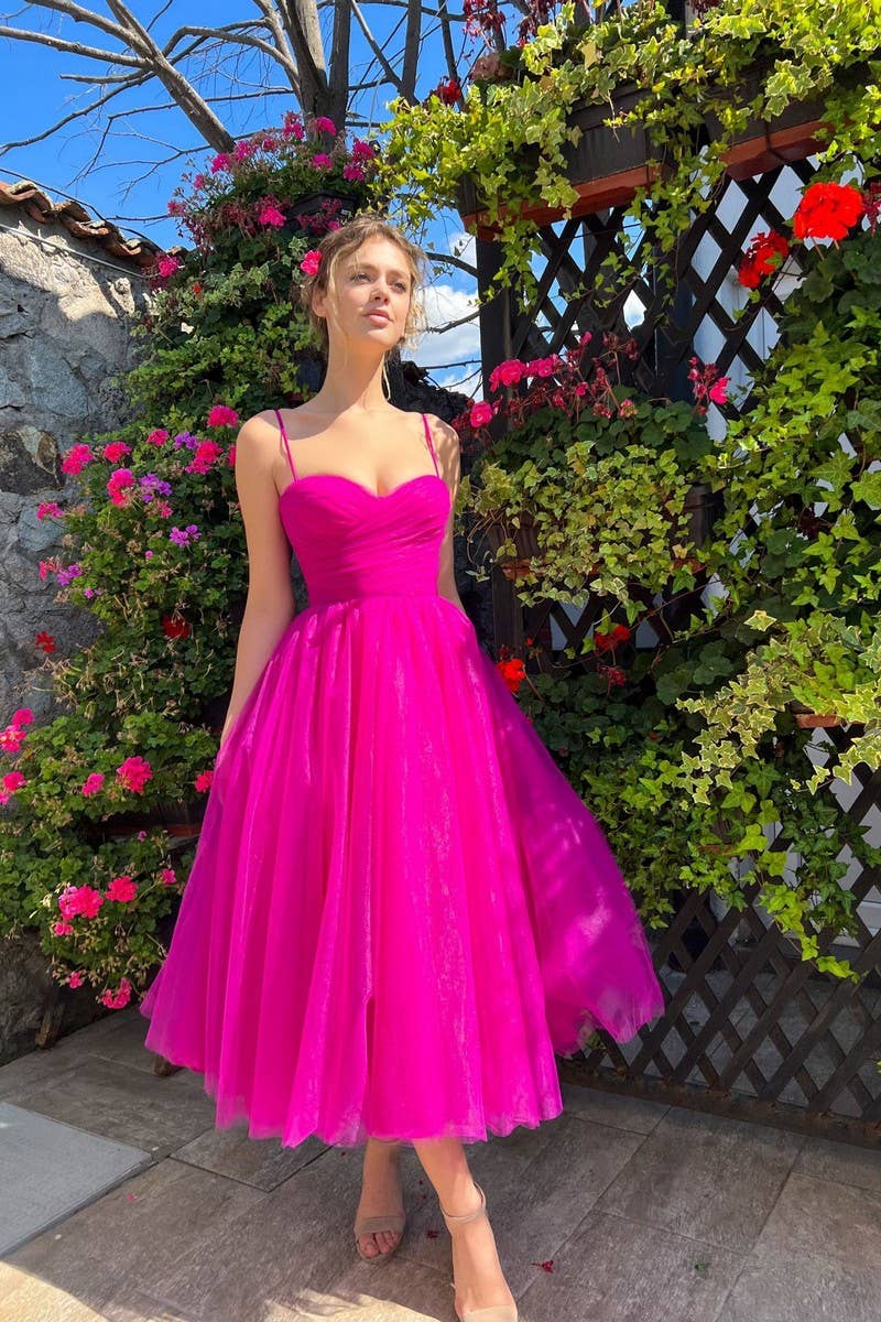 CWDMD5620_MESH BOW MID-LENGTH SLING EVENING DRESS