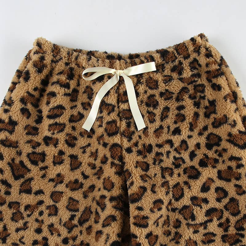 STREET PLUSH LEOPARD PRINT LACE-UP PANTS
