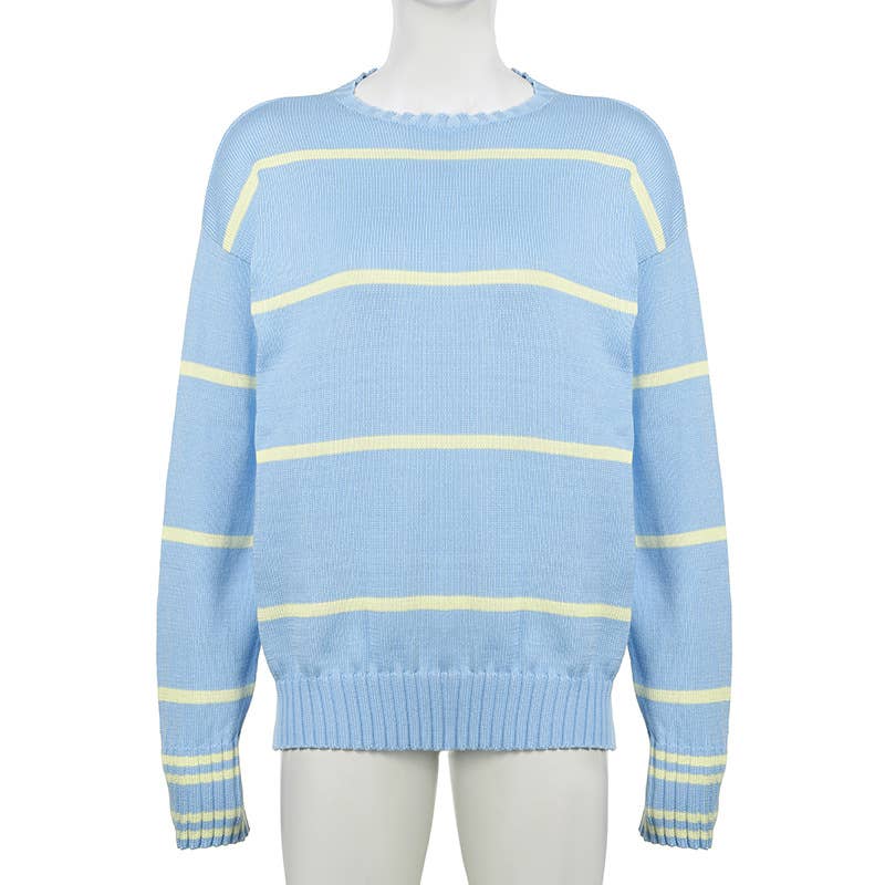 STRIPED LOOSE CASUAL PULLOVER SWEATER