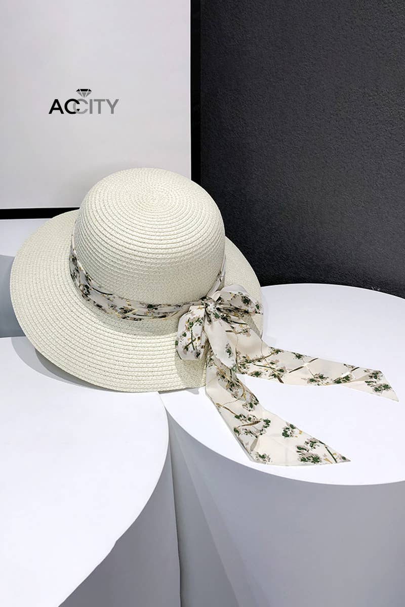 WIDE BRIM BOWKNOT  FASHION STRAW HAT_CWAH0466