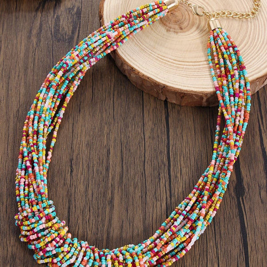 COLORFUL MULTI-LAYERED HANDMADE BEADED NECKLACE