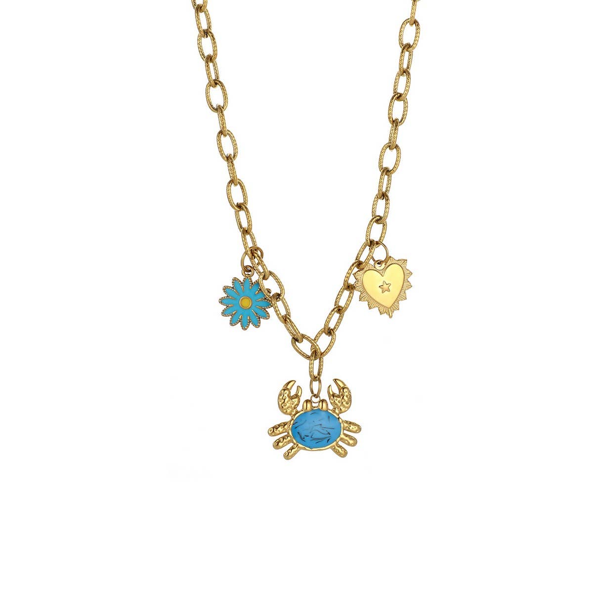 Fashion Steel Necklace with Crab & Heart Charm_CWMM8853