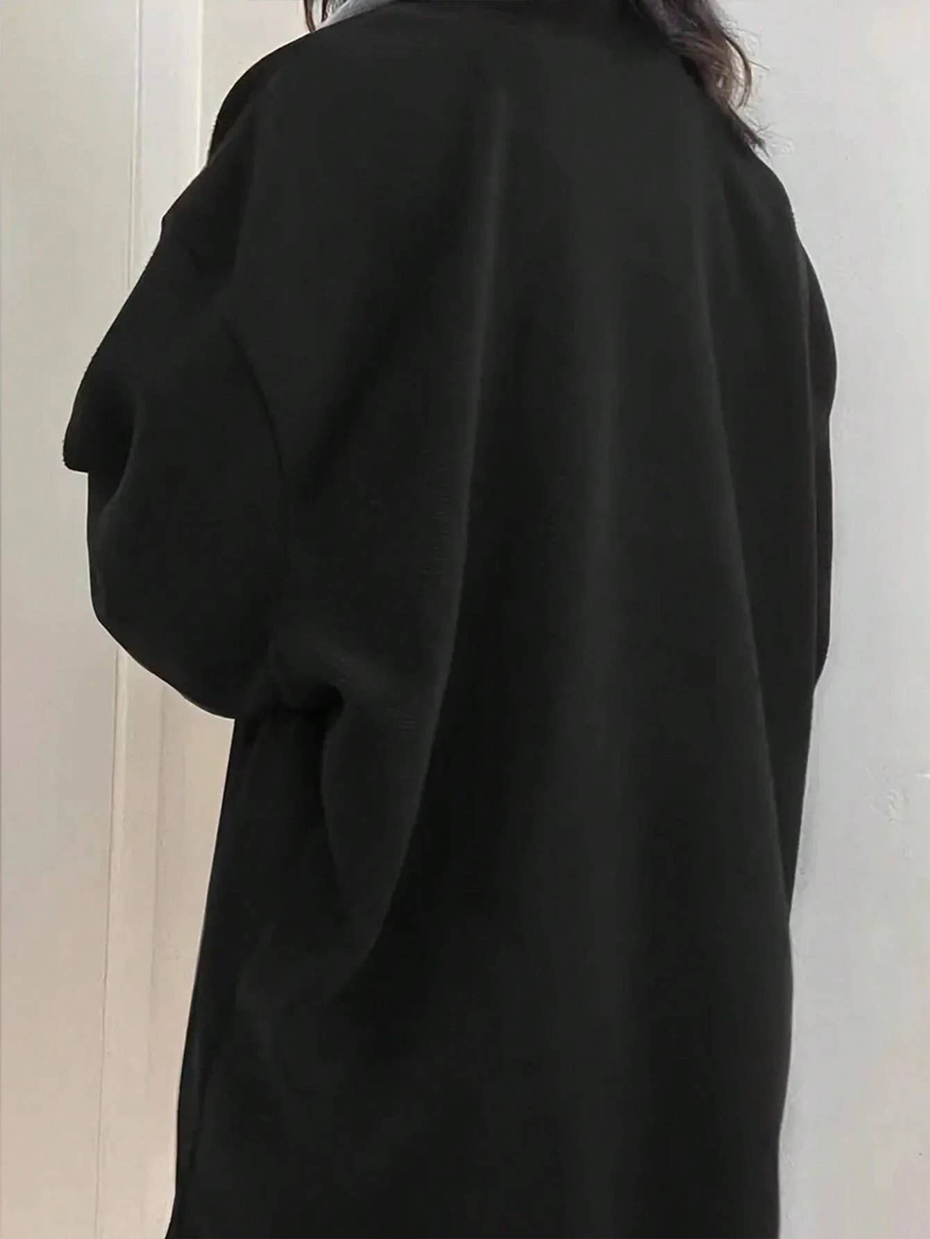 LAPEL THICK SOLID COLOR EXTRA LONG SLEEVE HOODIE