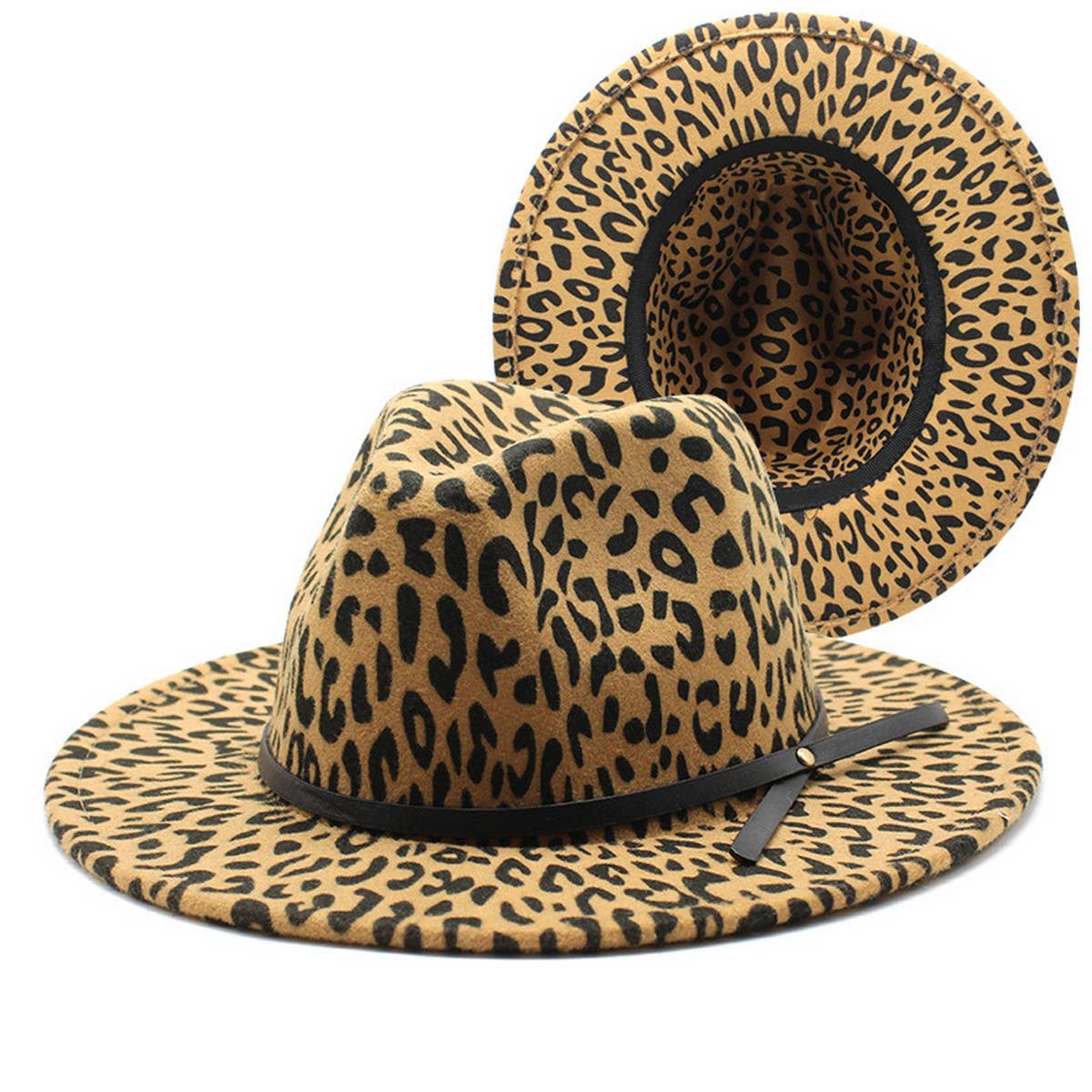 LEOPARD PRINT WOOLEN HAT WIDE BRIM JAZZ HAT_CWAH2534