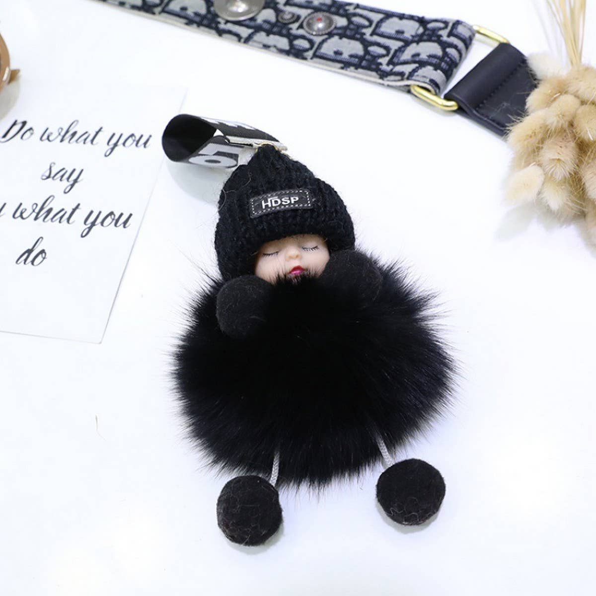 FURRY BALL PENDANT SLEEPING DOLL PENDANT KEYCHAIN