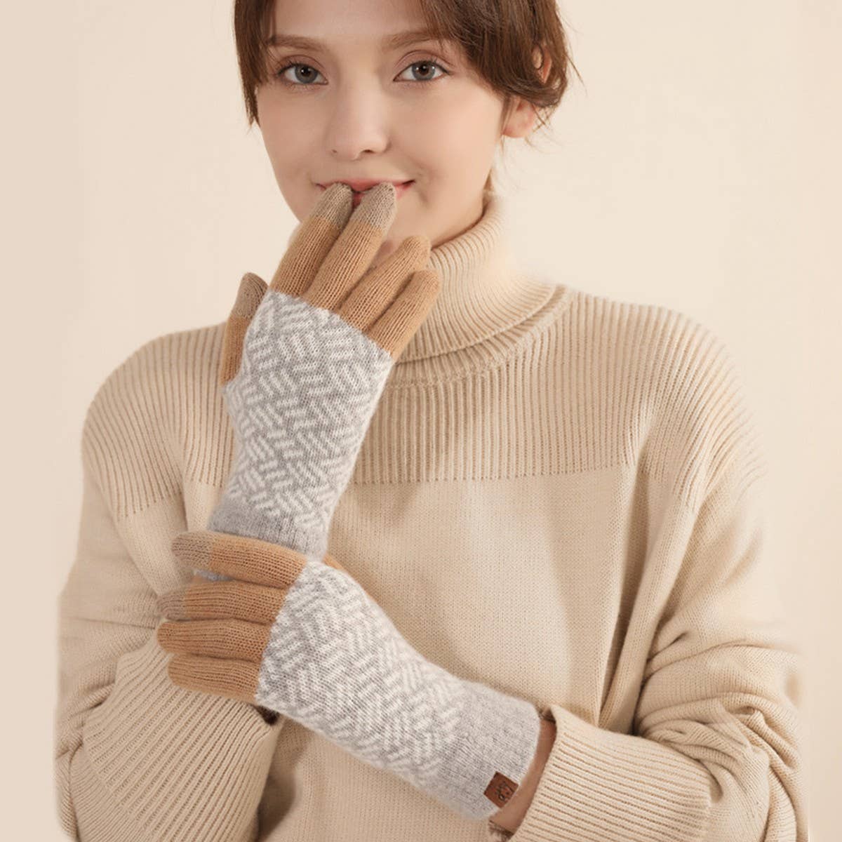WOMEN'S JACQUARD TOUCH SCREEN FINGERLESS GLOVES_CWAG0416