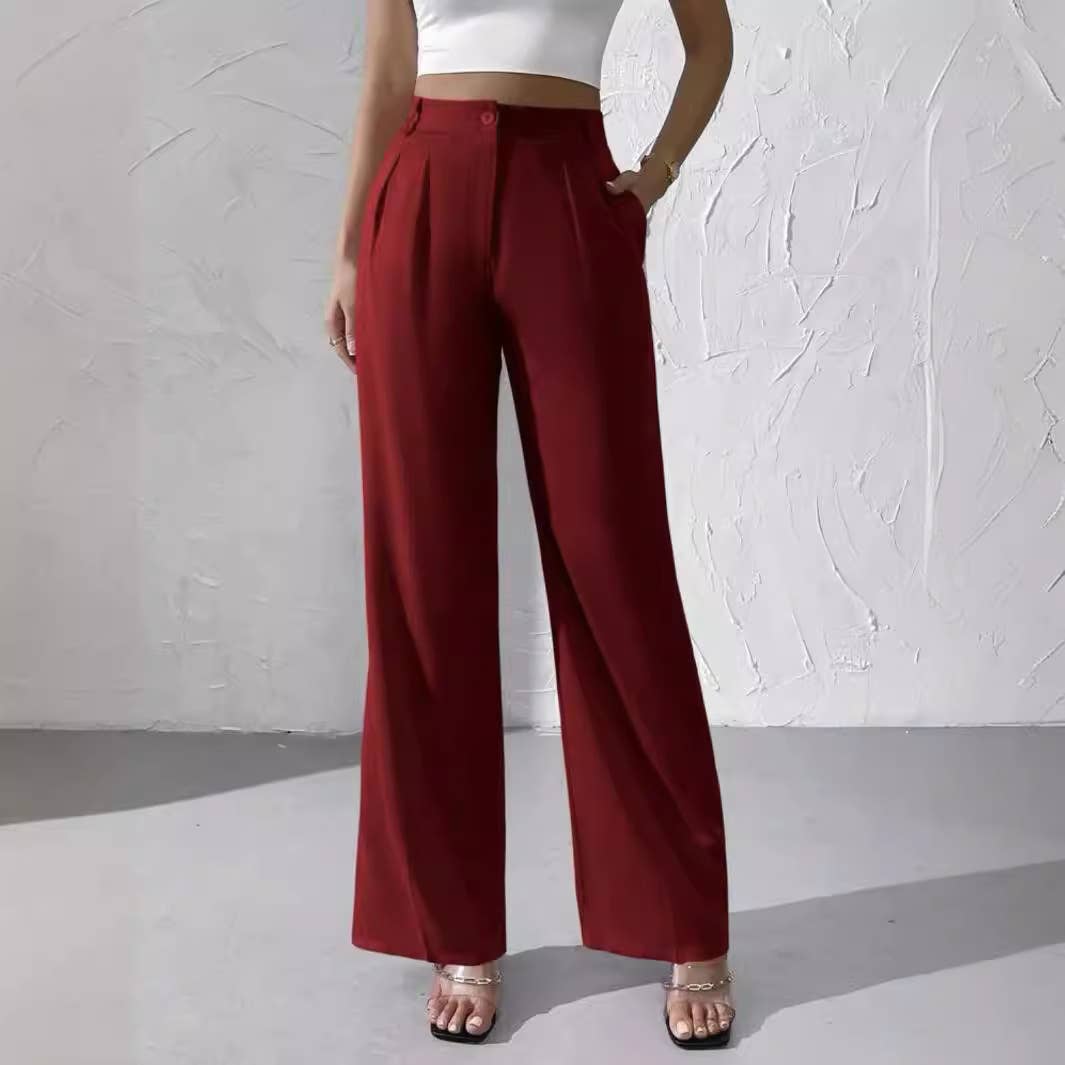 Elegant solid color dangling wide-leg suit pants