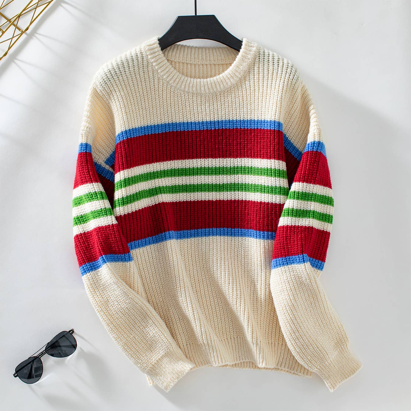 STRIPED PULLOVER FASHION CASUAL CREW NECK SWEATER