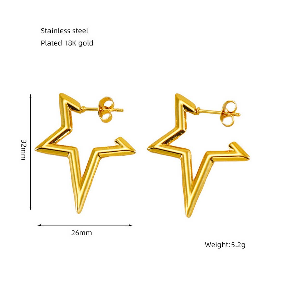 CWAJE1932_C Letter Woven Star Irregular Stud Earrings Gold