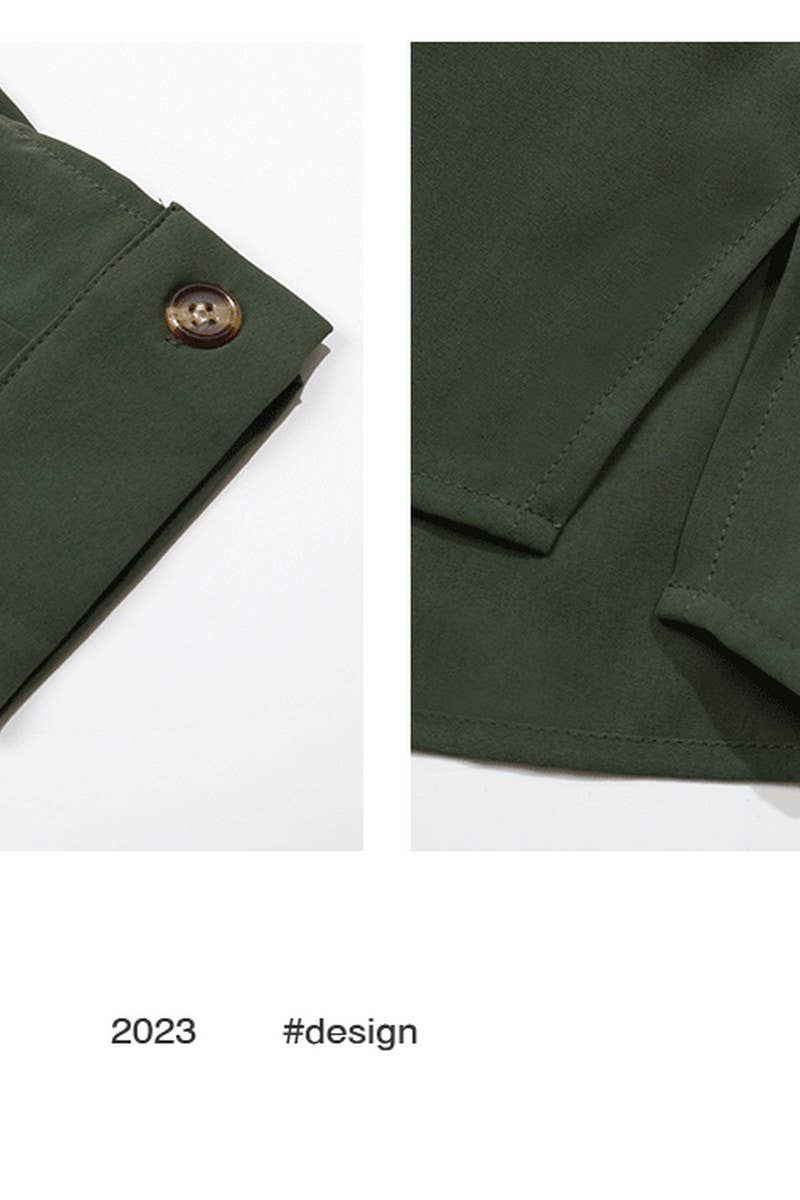 CWDSD5910_SOLID COLOR BUTTON TIE LONG SLEEVE DRESS