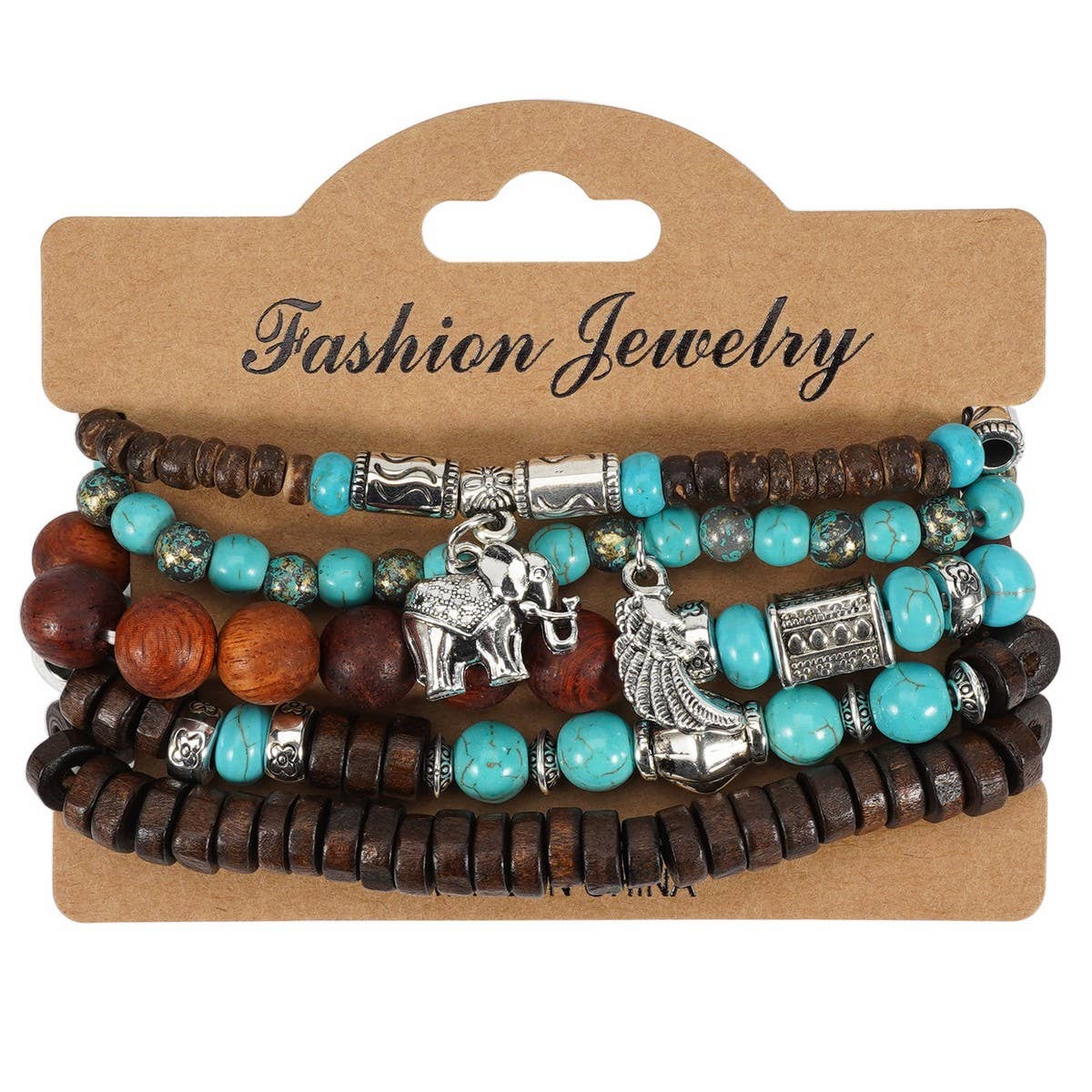 CWAJE05706_ELEPHANT HEART WOOD STRETCH BRACELET