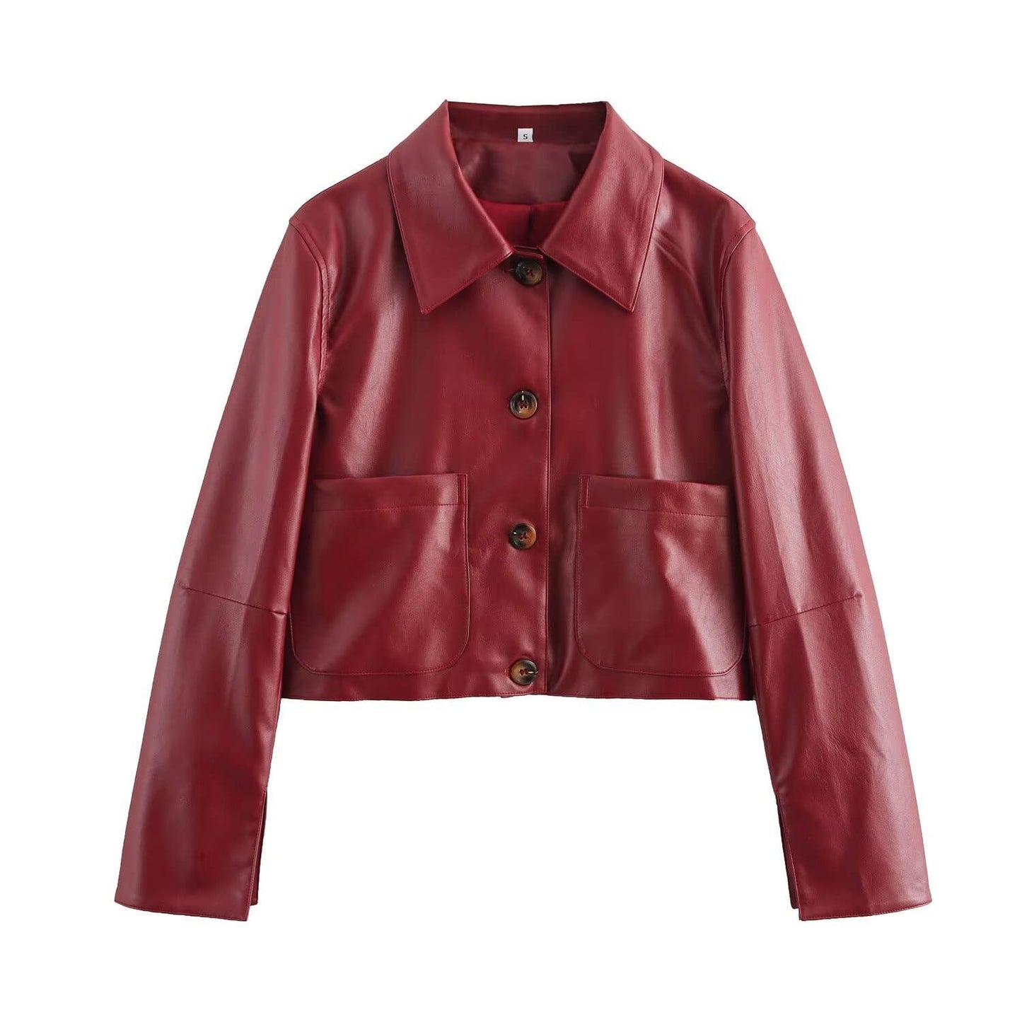 STYLISH SHORT PU LEATHER JACKET IN A SOLID COLOR