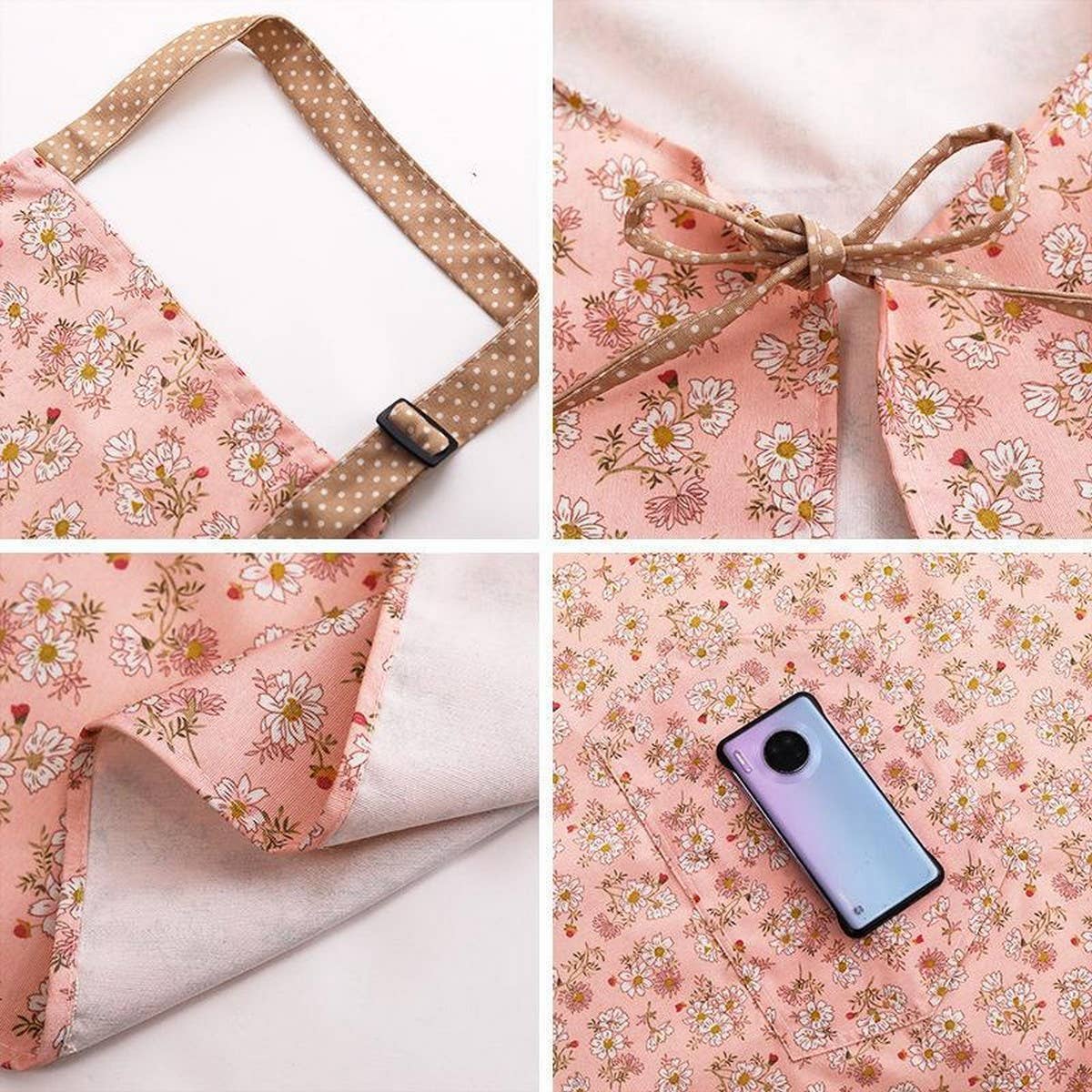 Floral Print Summer Thin Canvas Apron with pockets