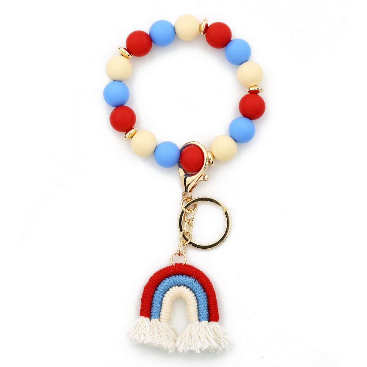 Rainbow Tassel Keychain with Colorful Bead Bracelet_CWAB5071