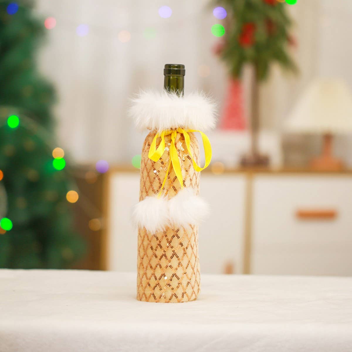 CWMM9415_CHRISTMAS PLUSH WINE BOTTLE COVER TABLE DECORATION