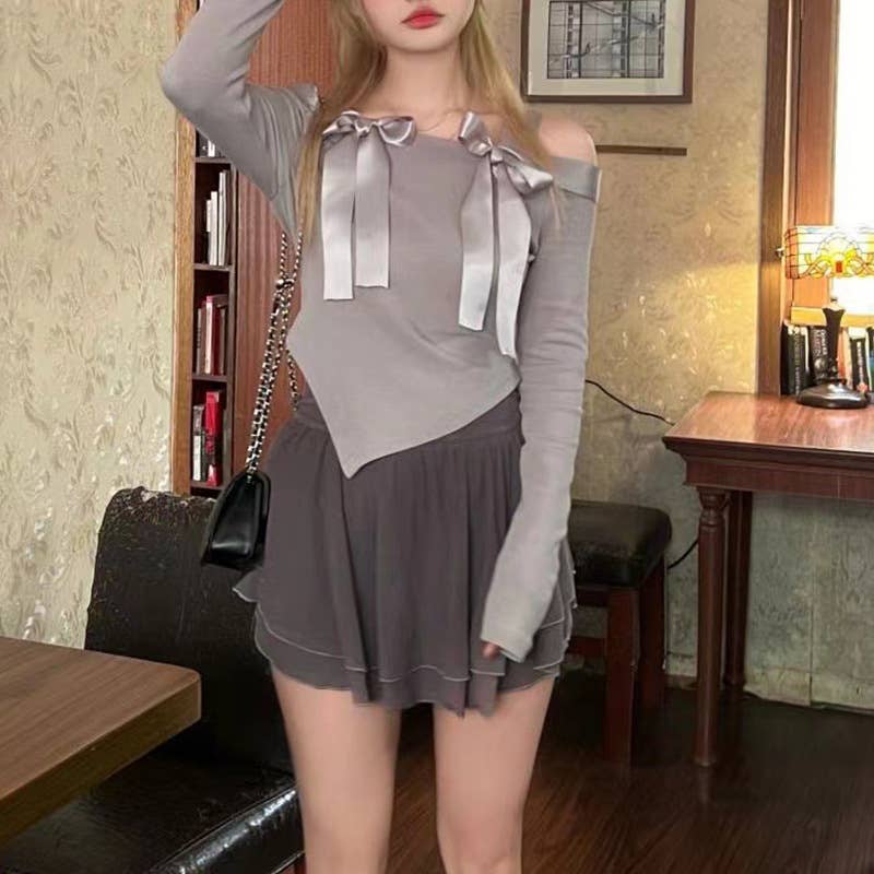 SOLID COLOR SEXY IRREGULAR OFF-THE-SHOULDER TOP