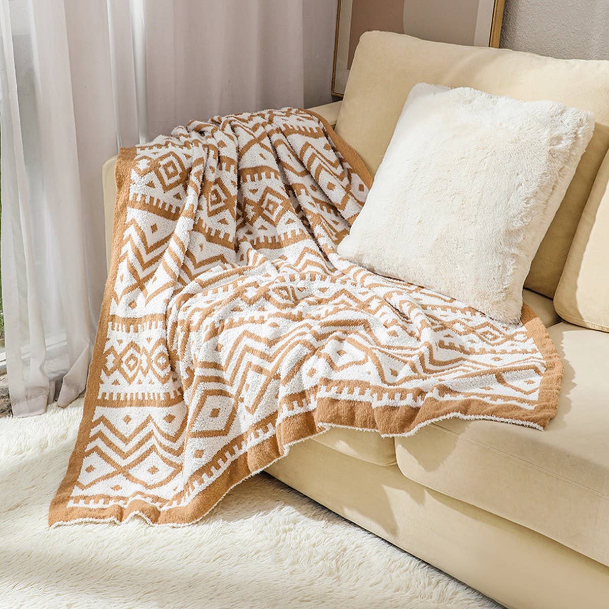 KNITTED SOFT AND LIGHT GEOMETRIC PATTERN BLANKET