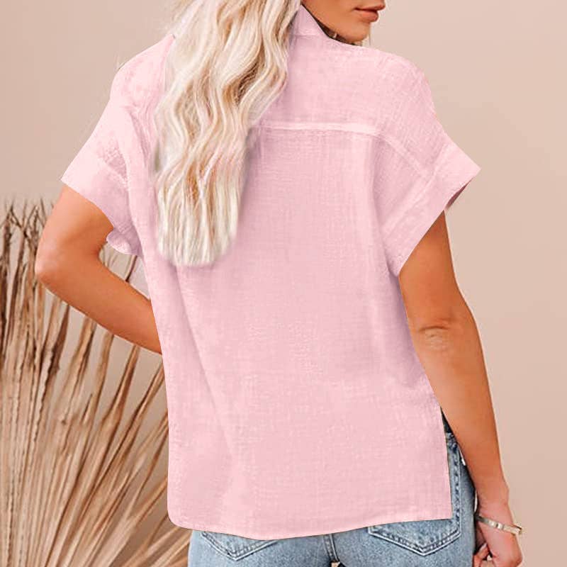 Lapel solid color casual cotton linen shirt